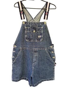 B.U.M. Equipment Womens Denim Shortalls With Striped Adjustable Straps Size XL